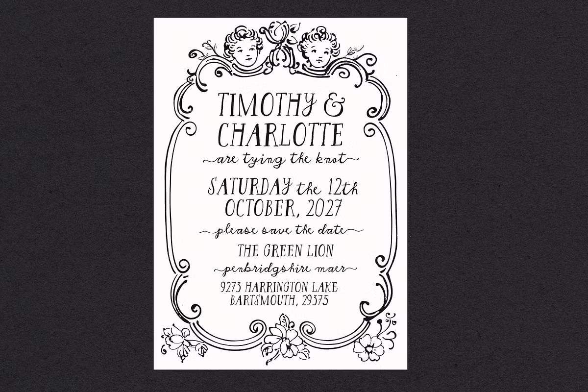 A collection of romantic fonts showcased in a creative project