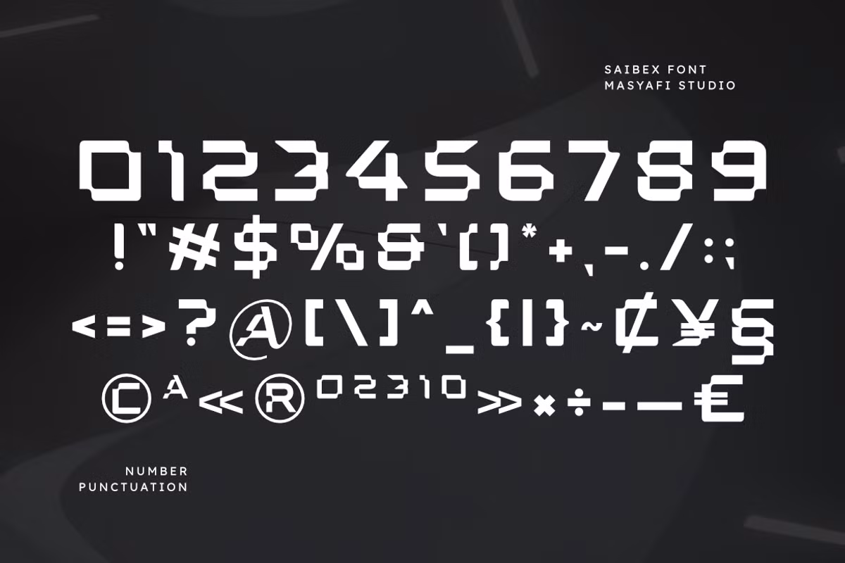 Close-up of Saibex font letters showcasing geometric precision