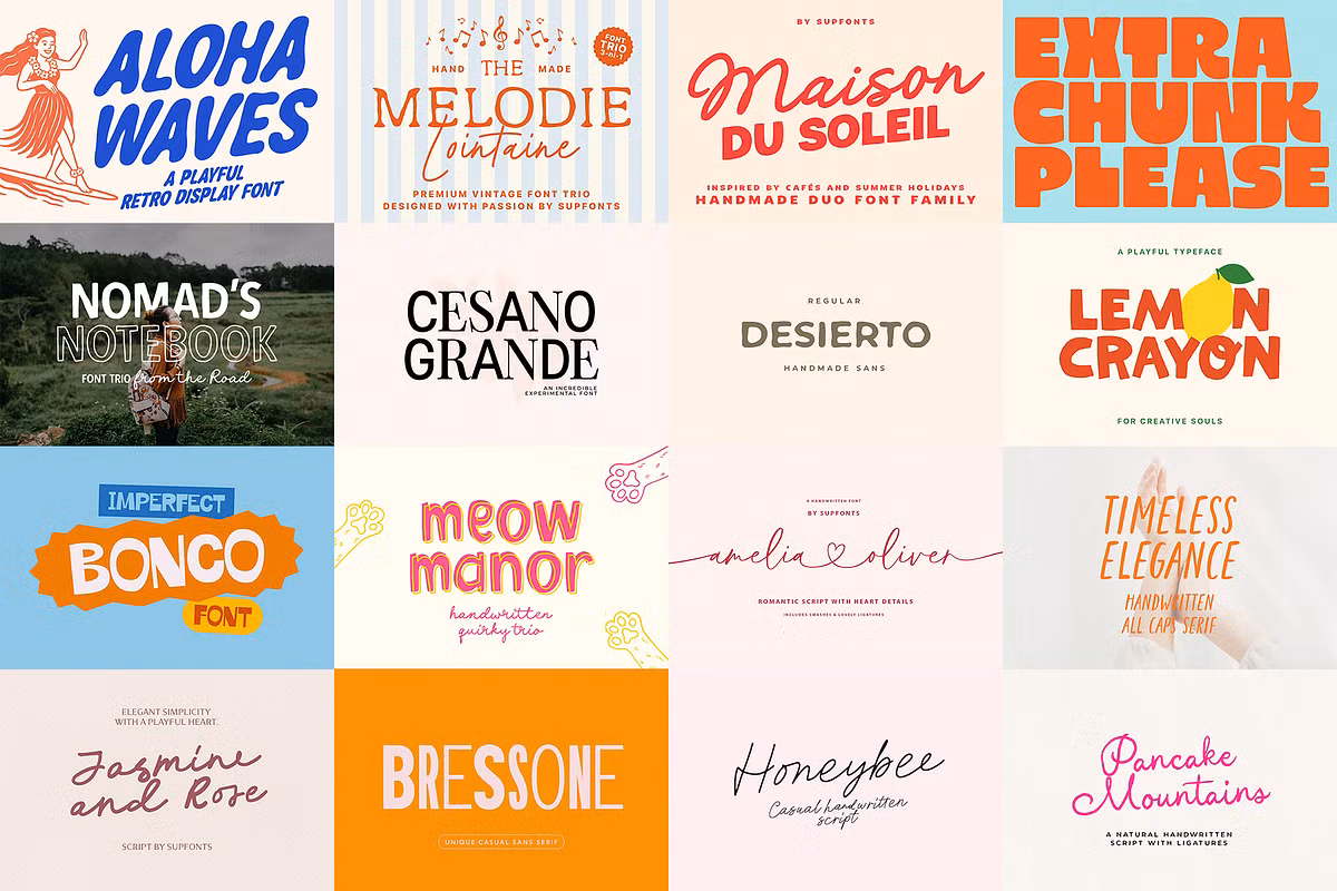 A preview of various font styles available in the bundle