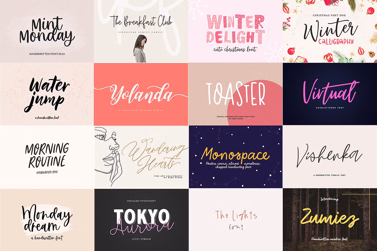 Illustration of character sets in various fonts