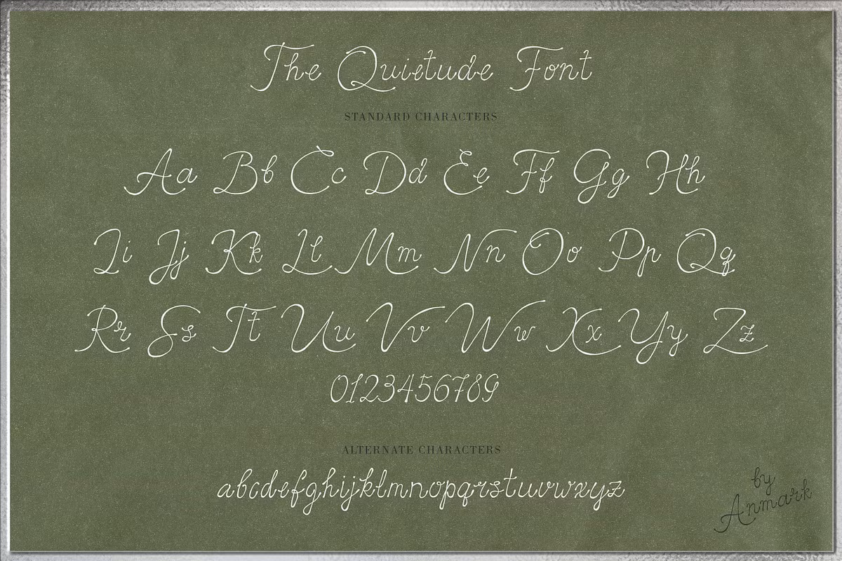 The Quietude font in various branding and social media graphics