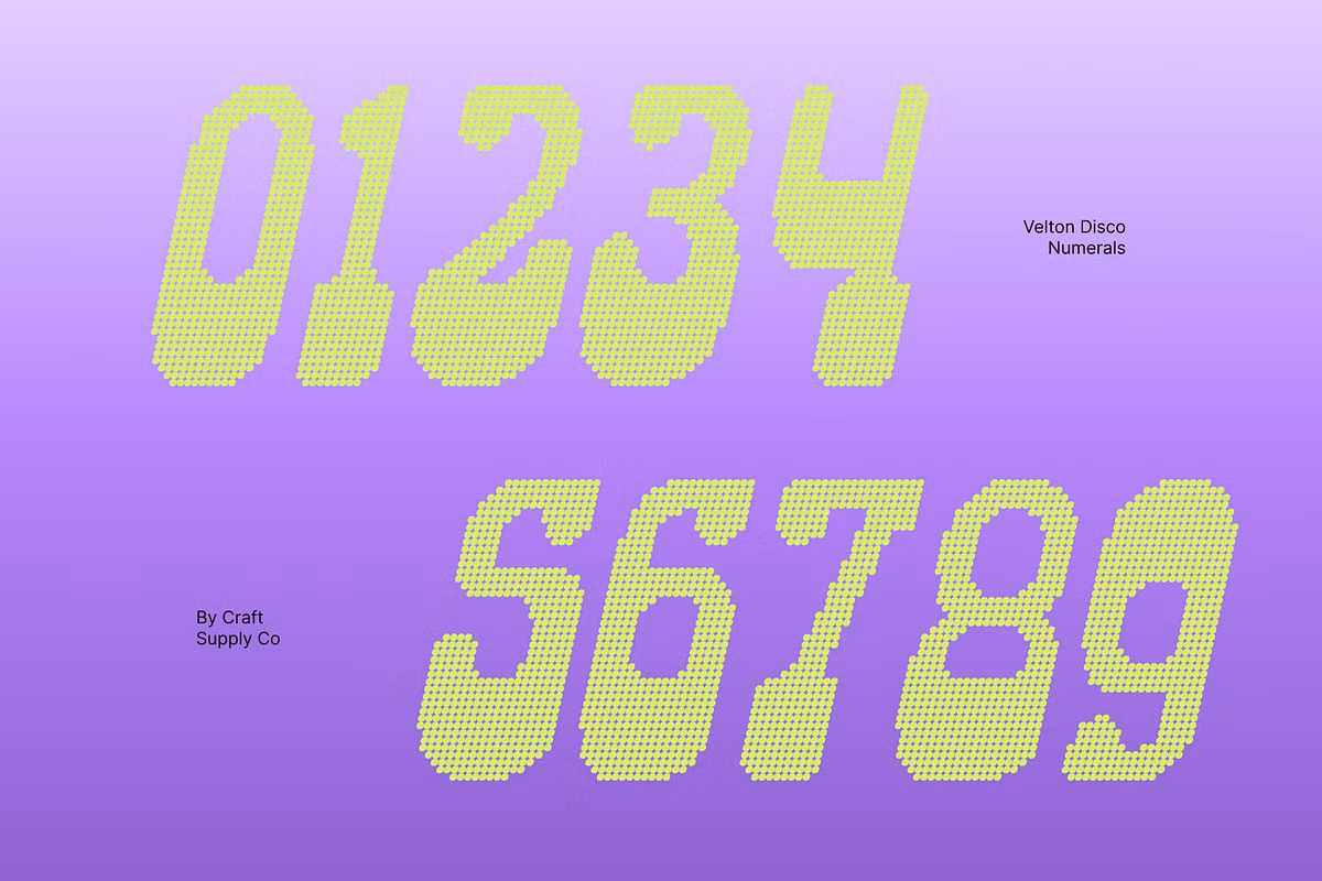 Graphic representation of Velton Disco font in various applications