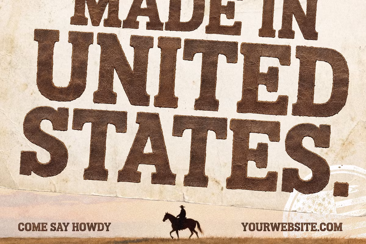 Rustic Buck font used in promotional material for leather goods