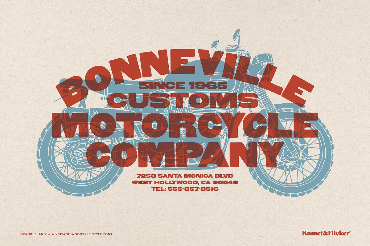 Vintage-inspired woodtype font example