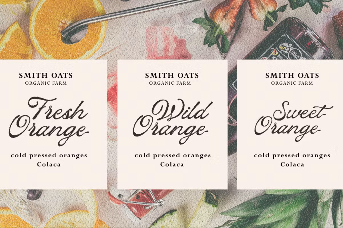 Elegant script font displayed in tropical design context