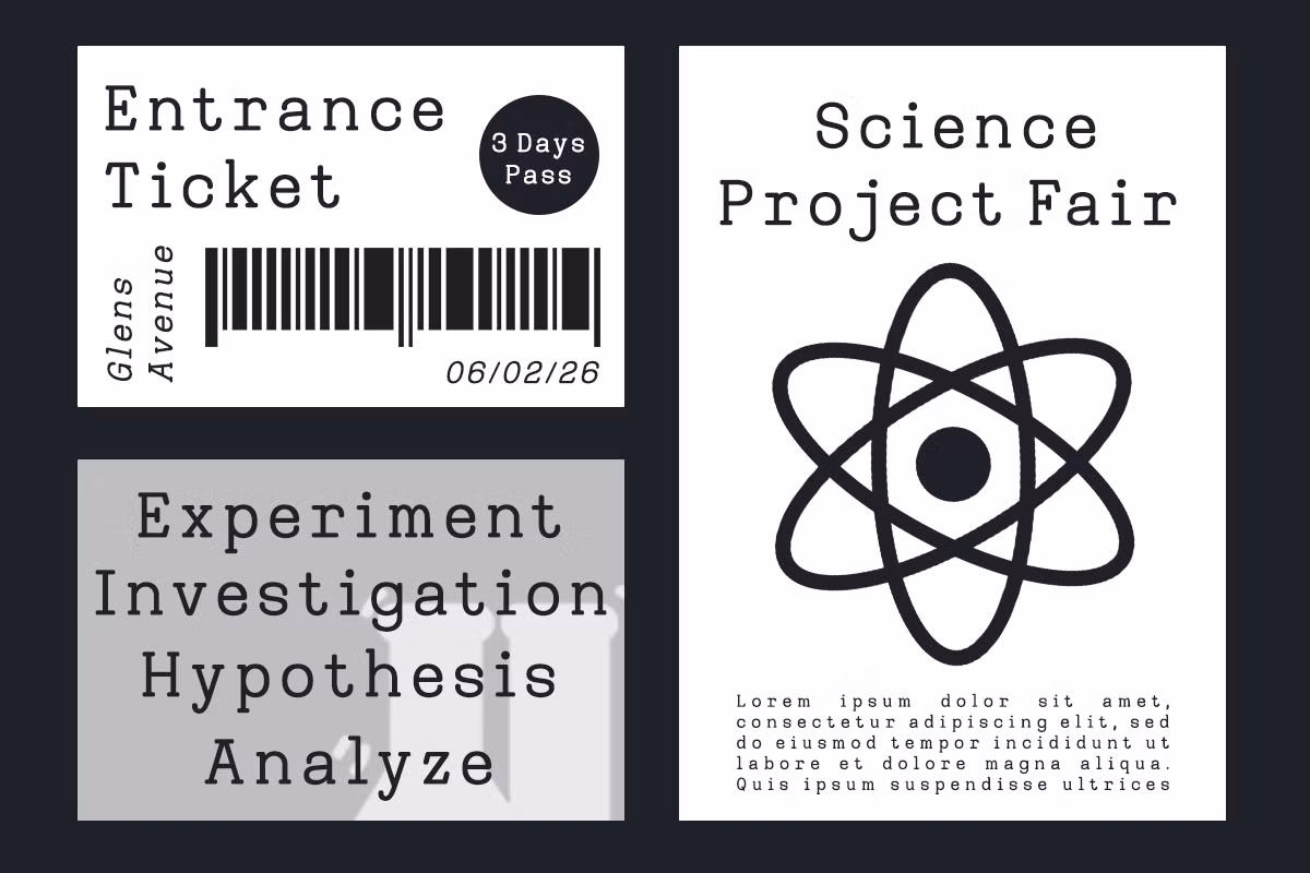 Diverse character set of Heaven Mono typeface