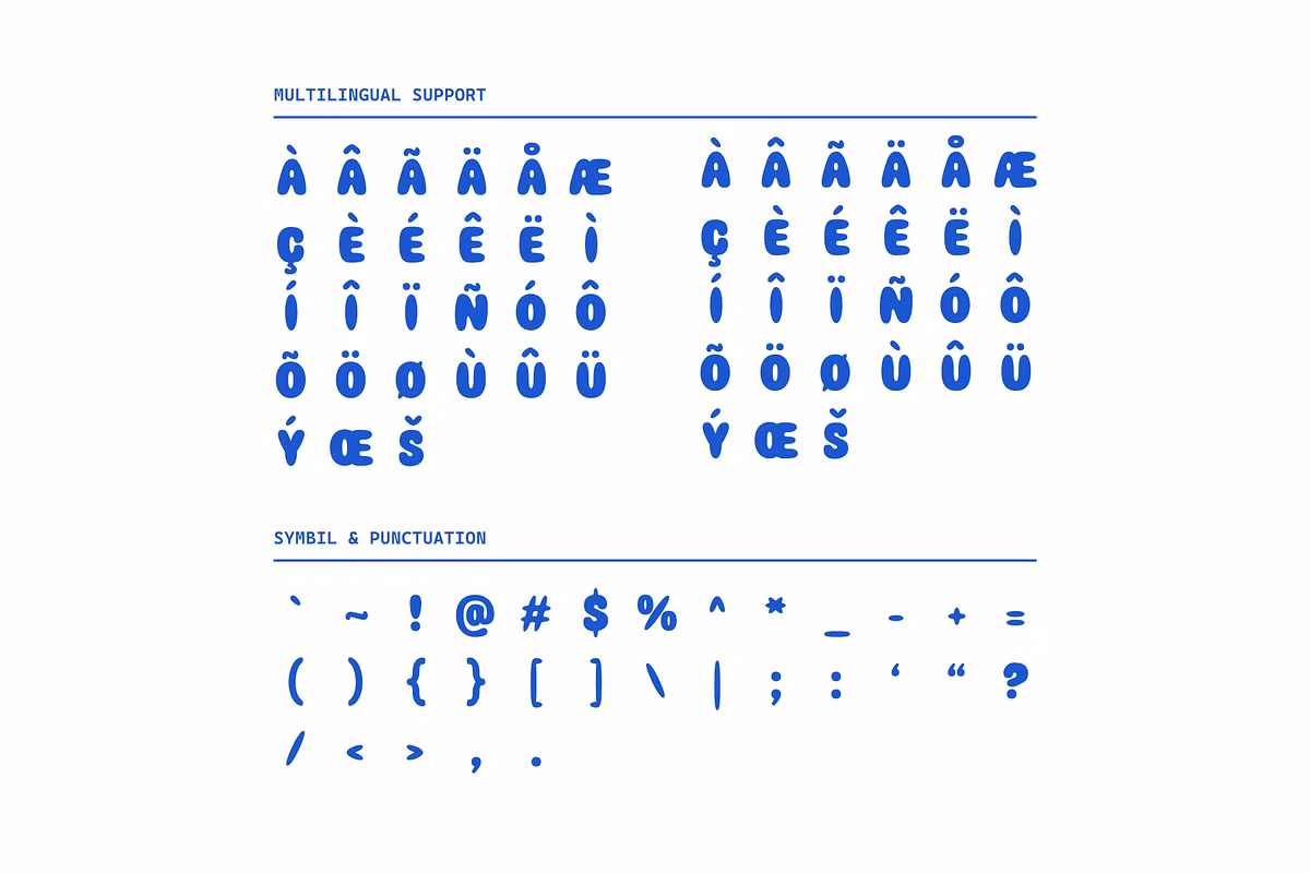 Showcasing character sets of Bubble Milk font