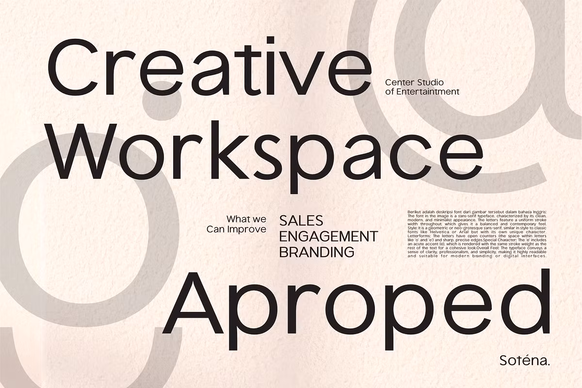 Examples of Sotena typeface used in various design projects