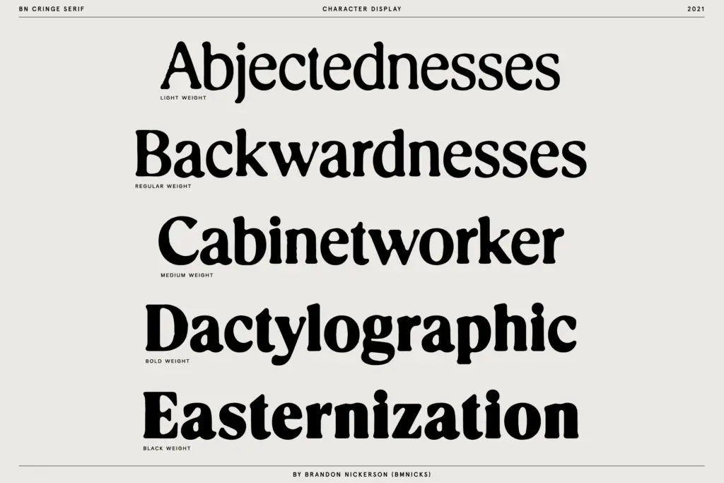 Cringe Serif specimen — Design style