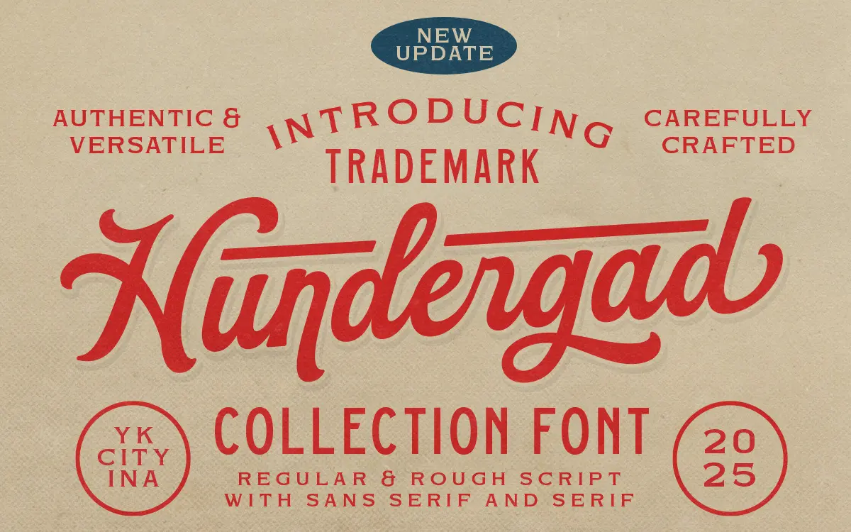 Hundergad Collection: a rough vintage script bundled with sans and serif support