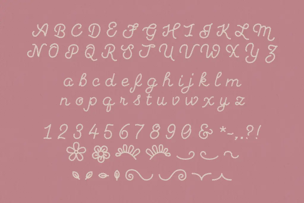Embroidery Cursive Chainstitch specimen — Design style