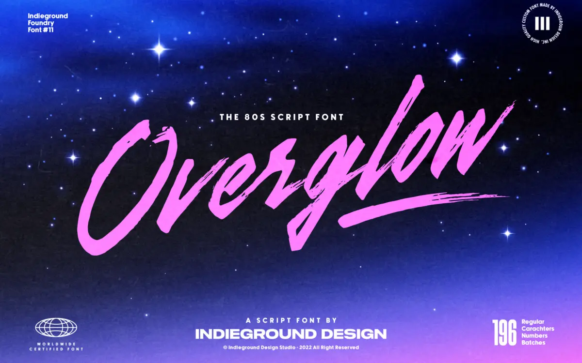 Overglow: a retro calligraphic script for synthwave and 80s branding