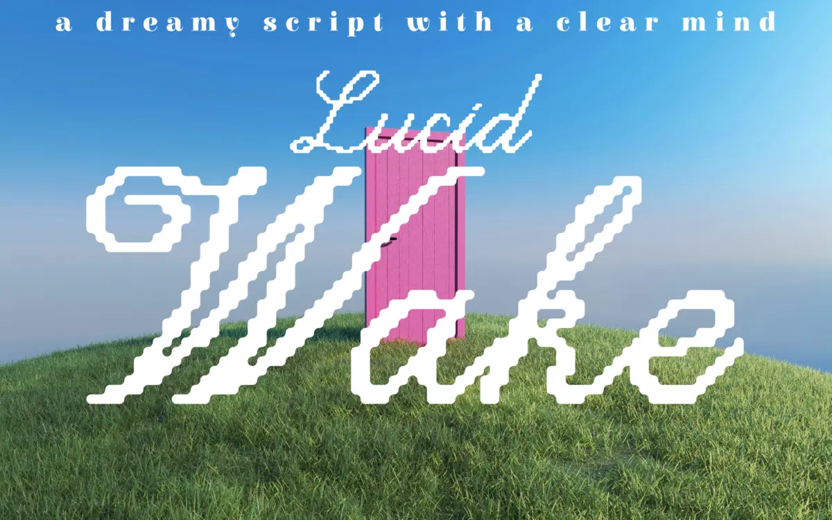 Lucid Wake: a pixel-textured script for soft, dreamy branding work