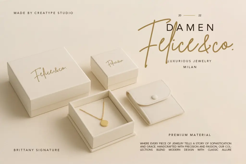 Brittany Signature Script specimen — Character set and features