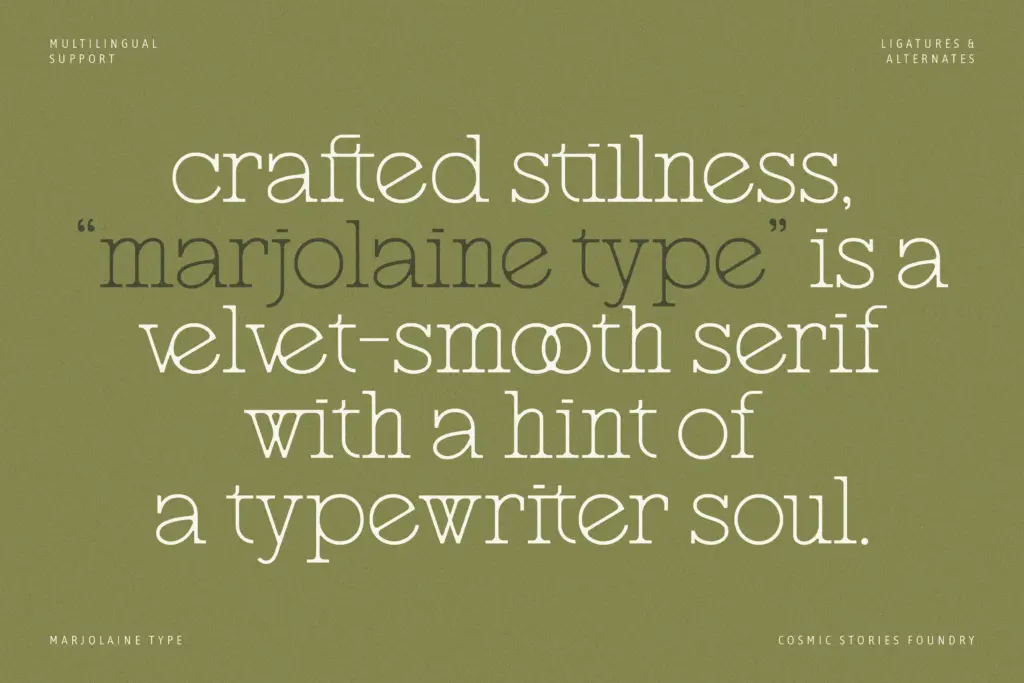Marjolaine specimen — Character set and features