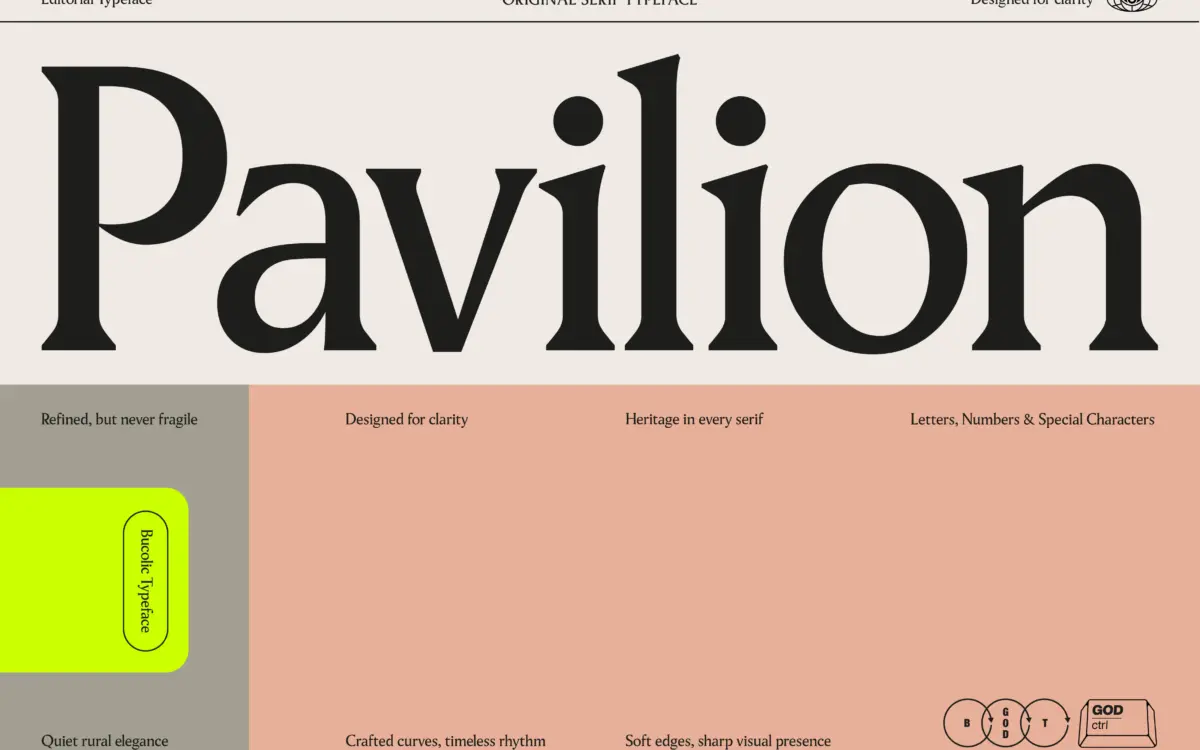 Pavilion Serif: a single-weight editorial serif for headlines and short copy