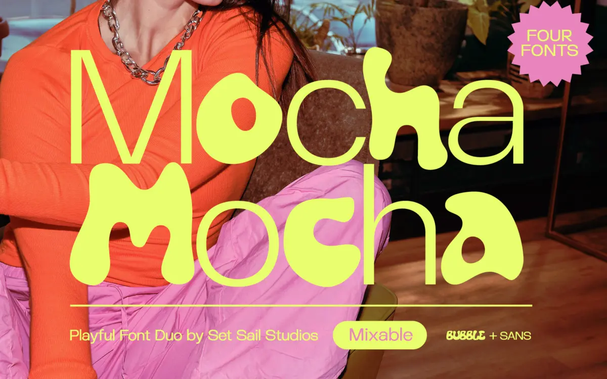 Mocha Bubble+Sans: a four-weight playful duo for casual branding work