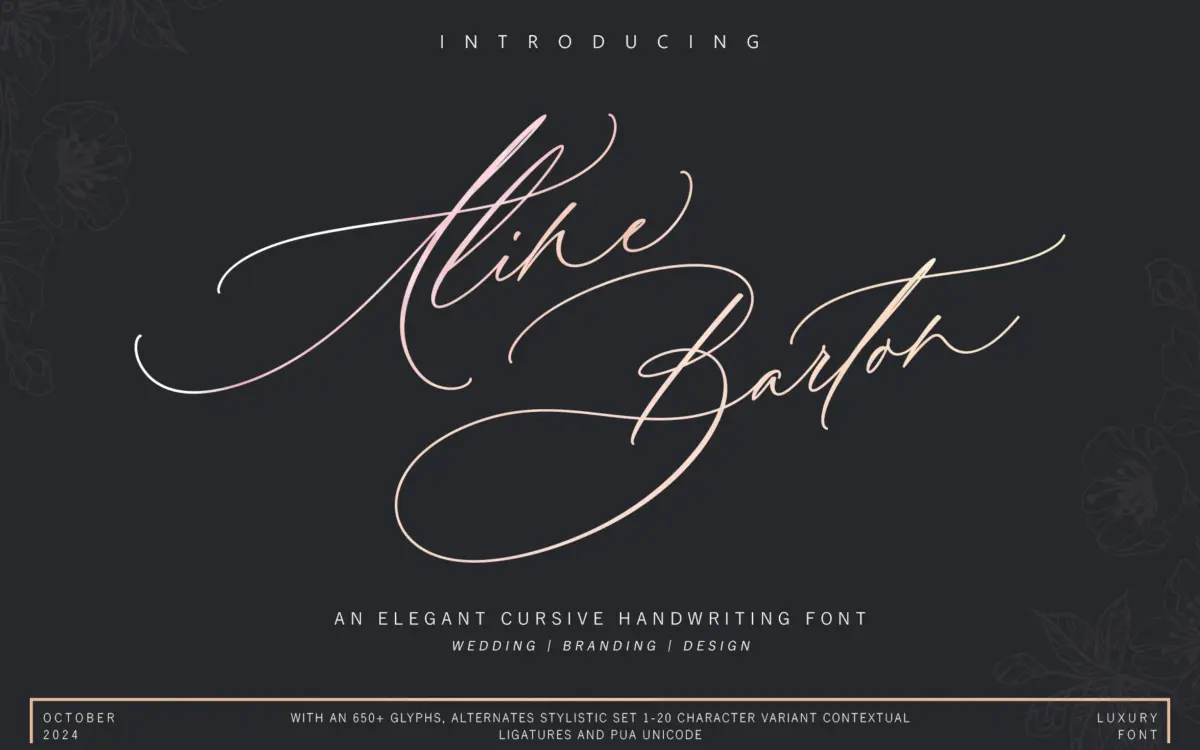 Aline Barton: a swash-heavy script for invitations and branding work