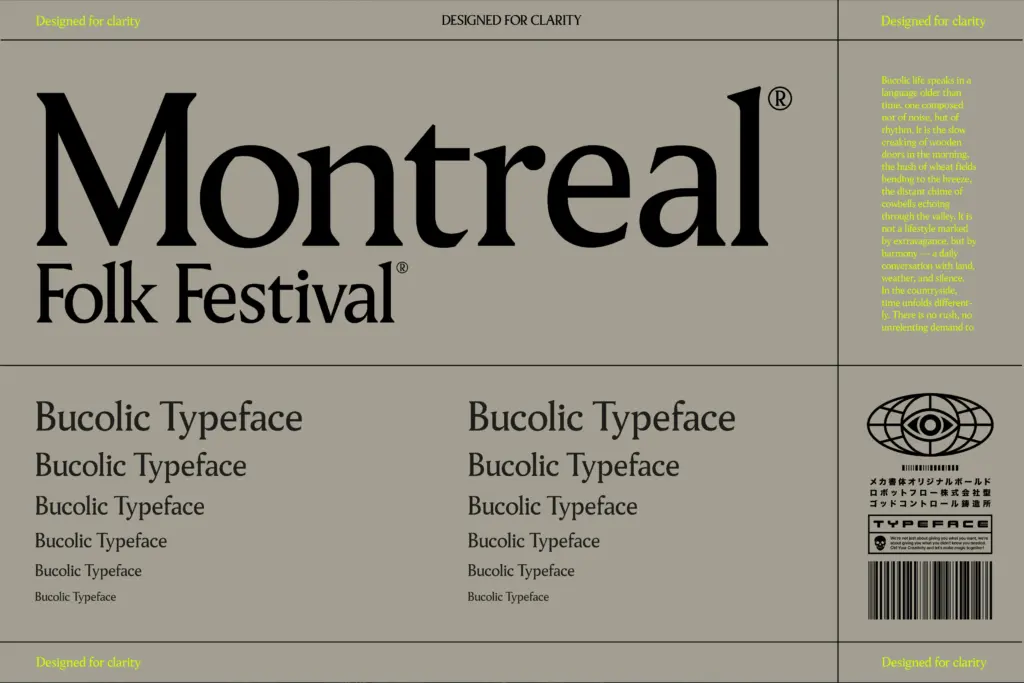 Pavilion Serif specimen — Design style