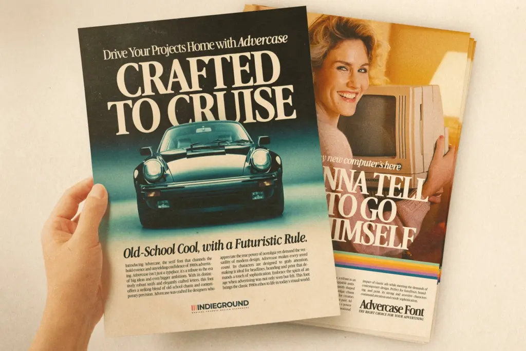 Advercase Font specimen — Design style