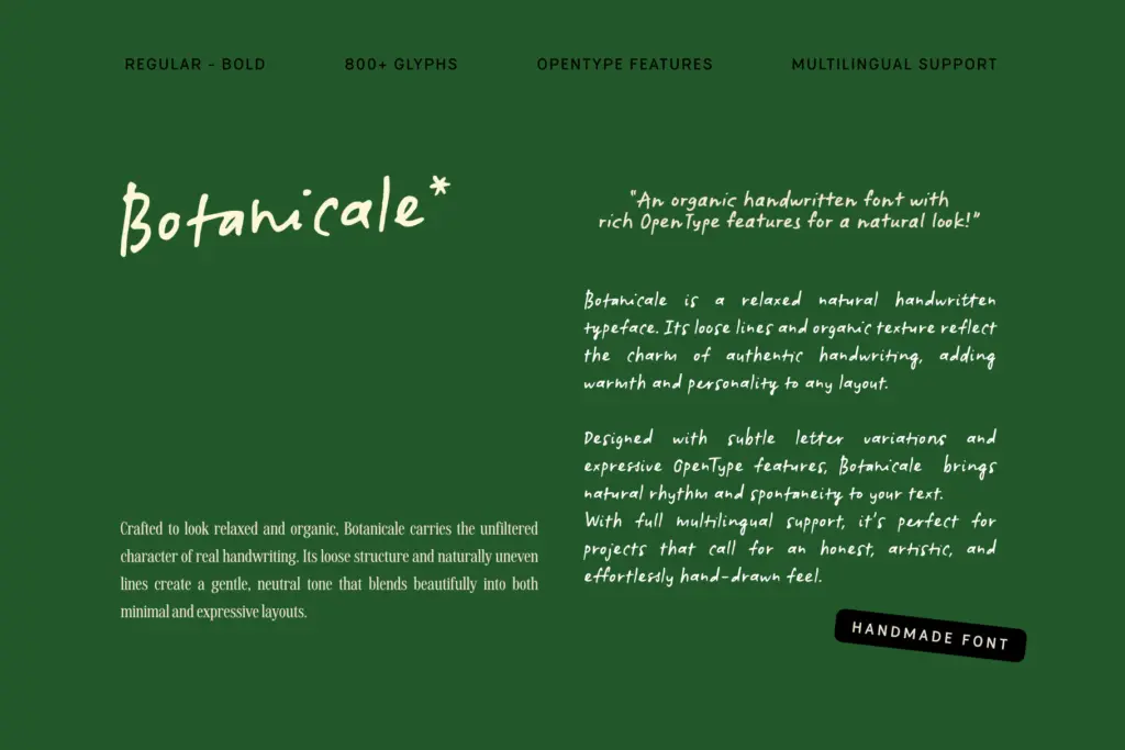 Botanicale specimen — Character set and features