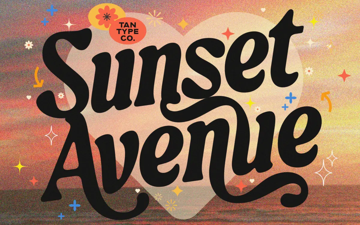 TAN-SUNSET: a warm, flourish-heavy serif for summery branding work