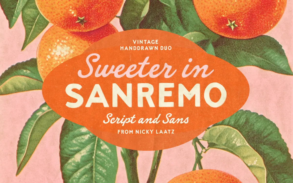 Sanremo Vintage Font Duo: hand-drawn sans and script for retro labels