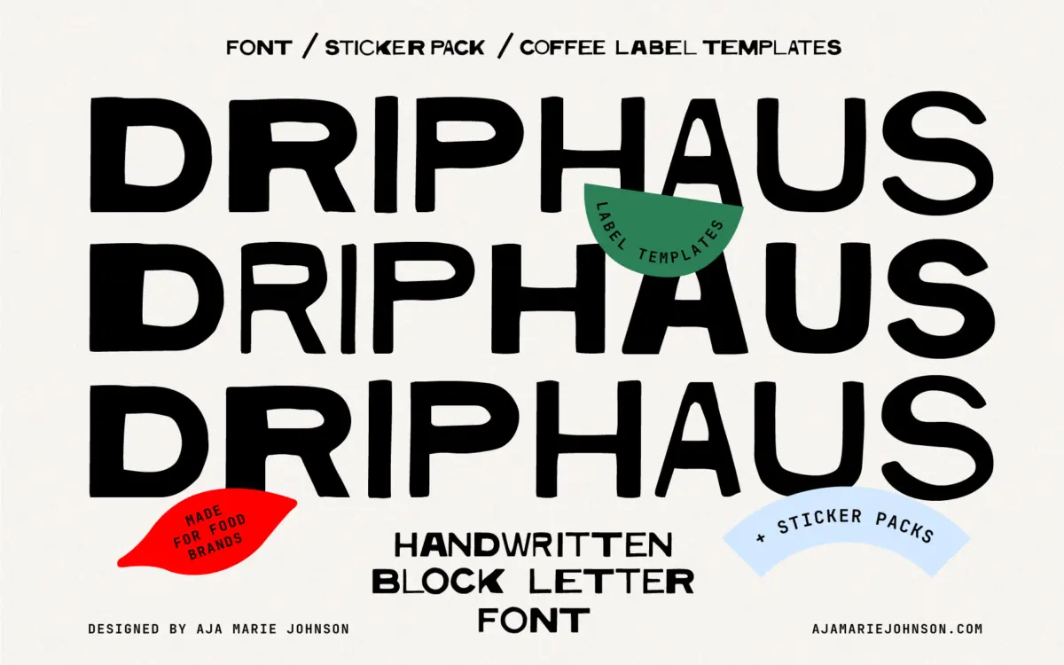 DRIPHAUS: a blocky, hand-painted display font for coffee and food branding