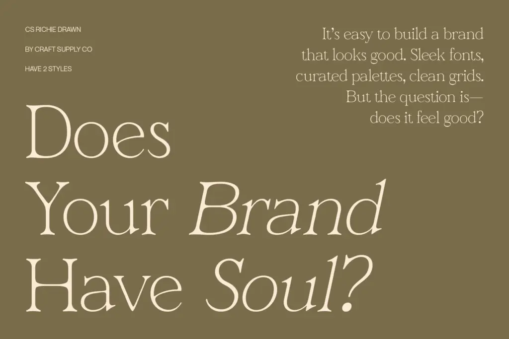 CS Richie Drawn specimen — Character set and features