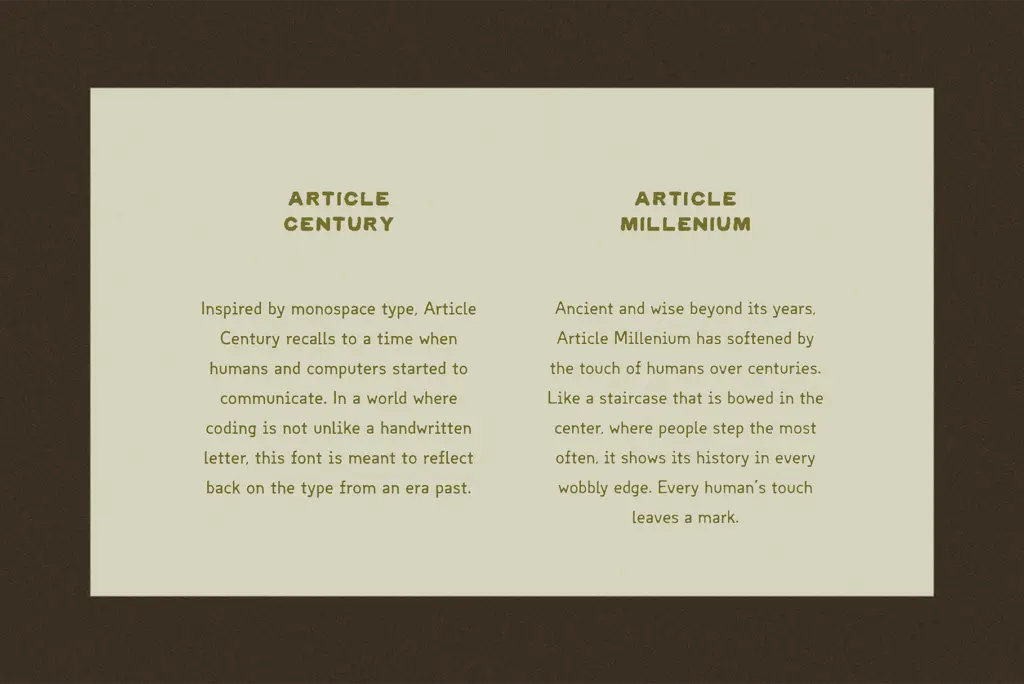 Article specimen — Character set and features