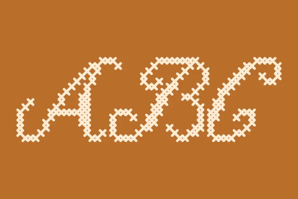 Cross Stitch Cursive Font specimen — Design style