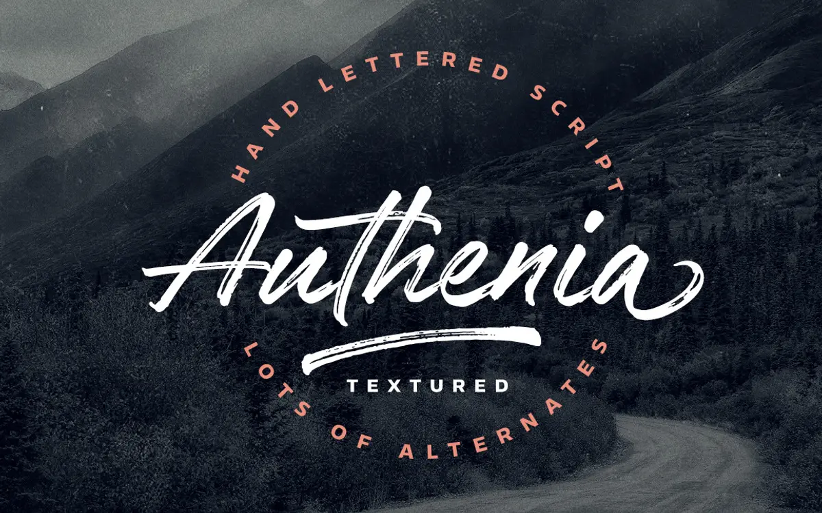 Authenia Textured: a gritty brush script with built-in texture for rustic branding