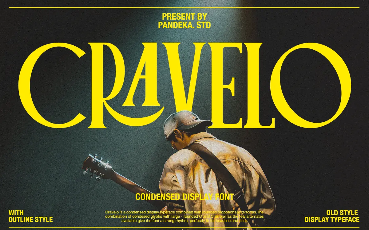 Cravelo: a condensed vintage serif with rounded charm for headlines