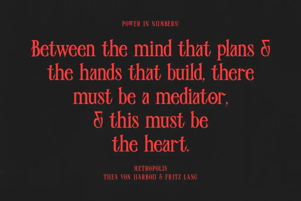 Baroness Beatrice specimen — Design style