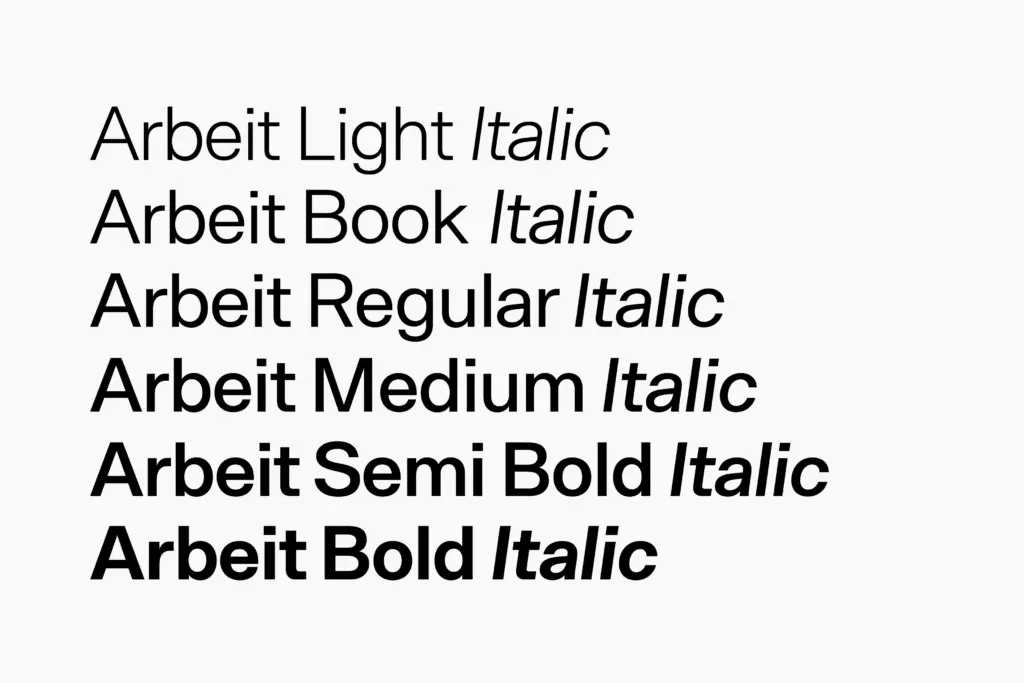 Arbeit specimen — Character set and features