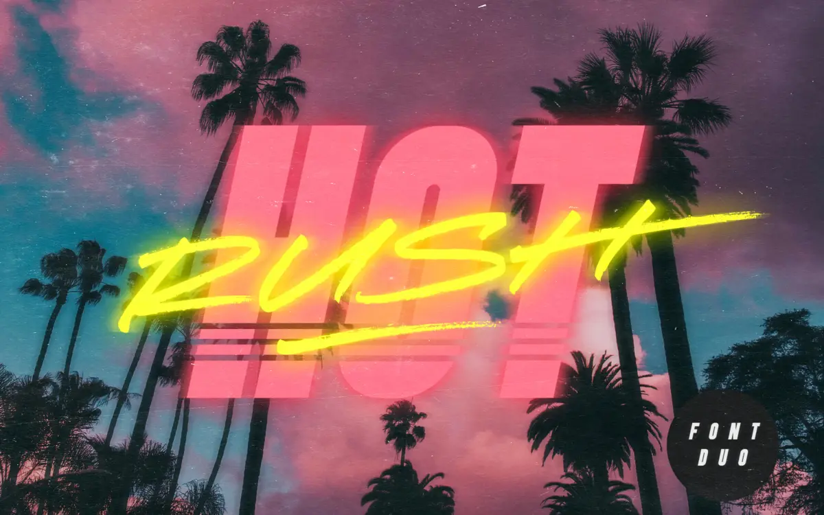 Hot Rush Font Duo: an 80s-flavoured sans and script pairing for retro logos