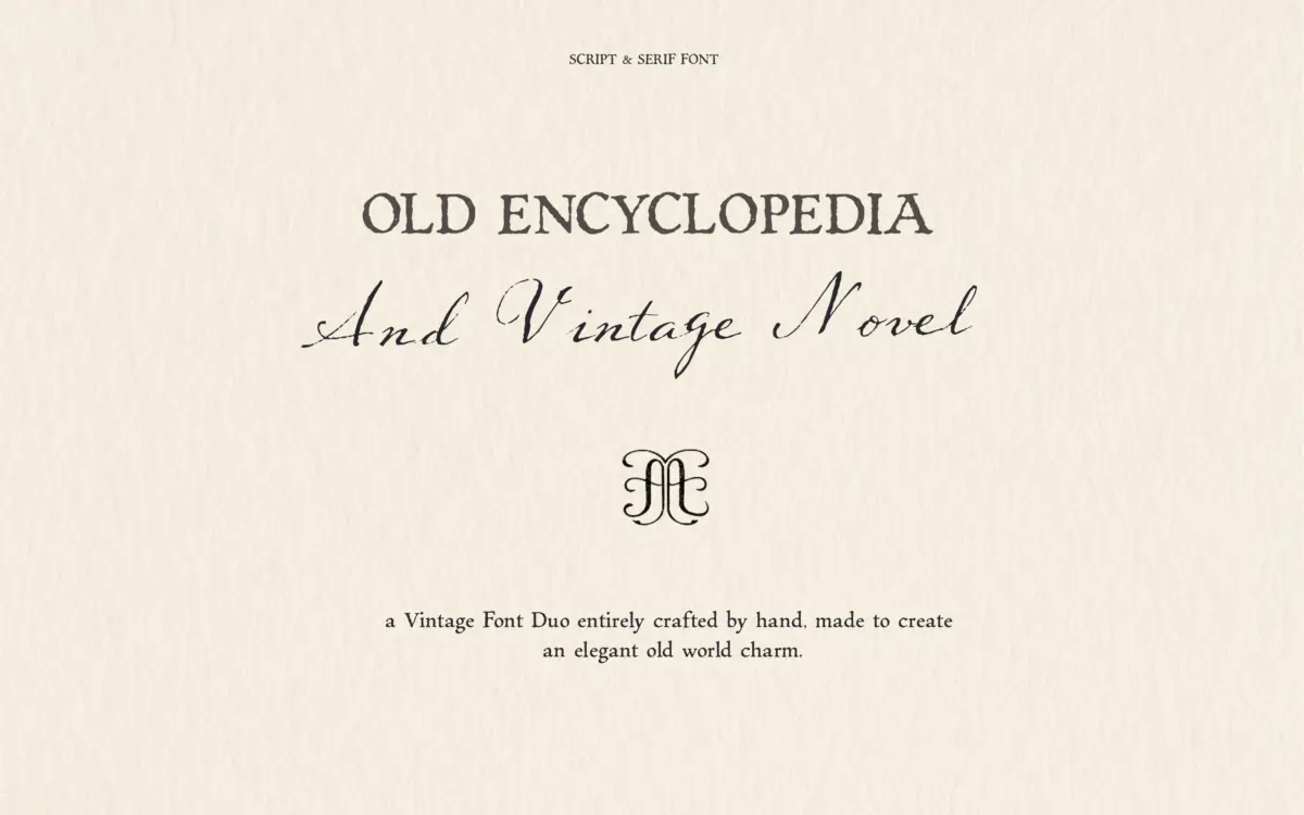 Vintage Novel & Encyclopedia: a hand-inked script and typewriter serif duo