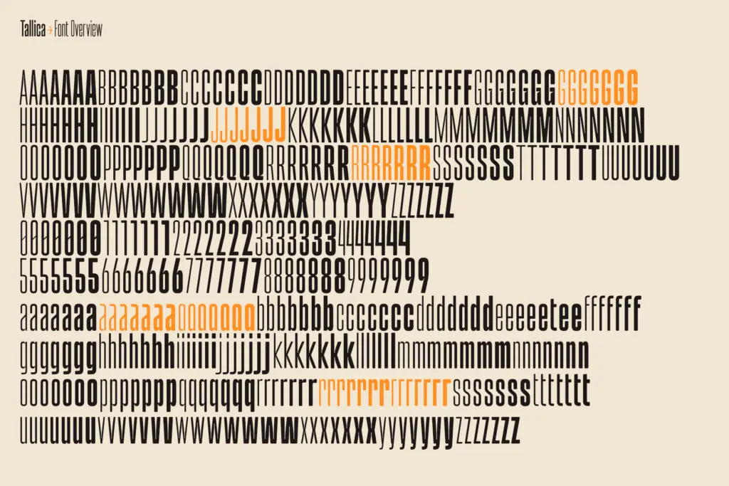 Tallica specimen — Character set and features