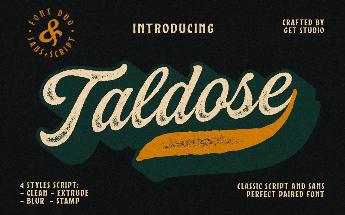Taldose: a four-style script duo for vintage-leaning branding work