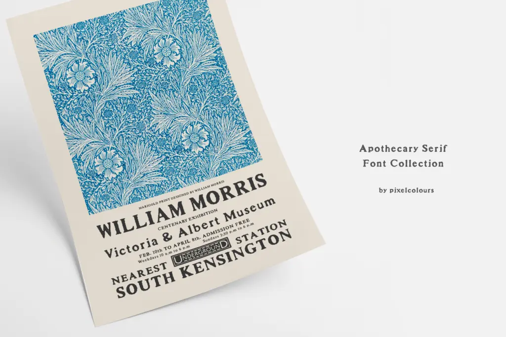 Apothecary Serif specimen — Character set and features