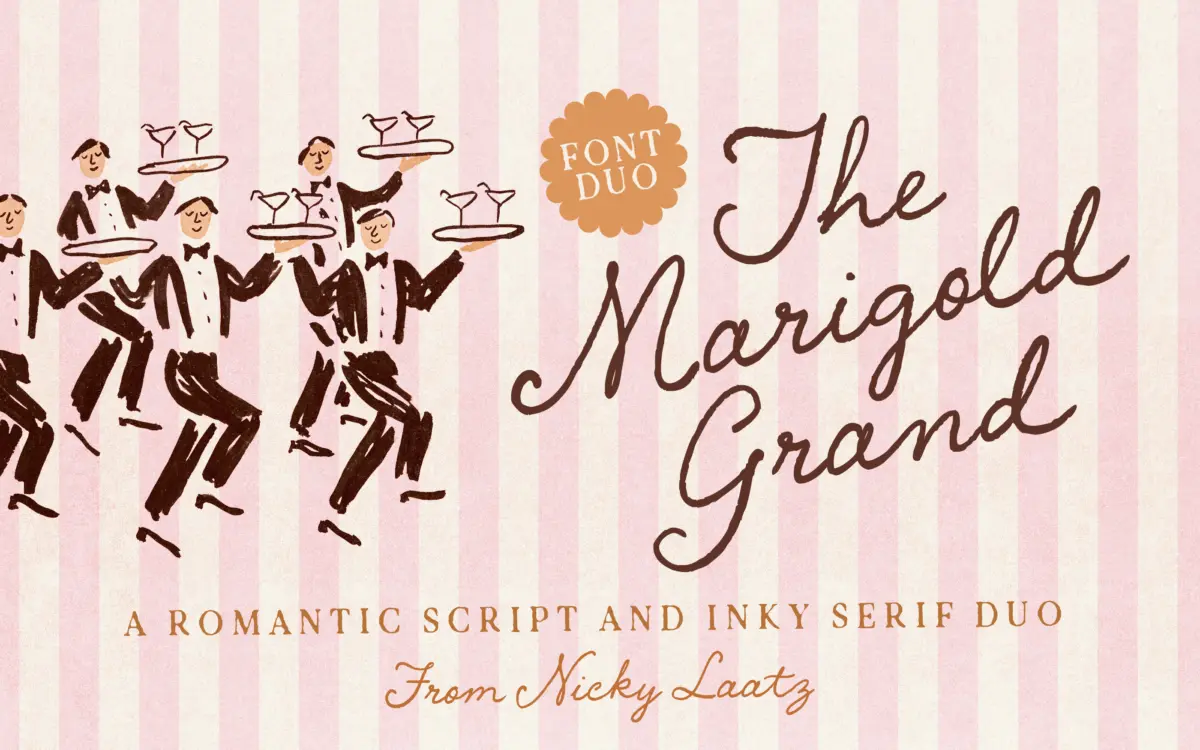 Marigold Grand Font Duo: a romantic script paired with a rough-edged press serif