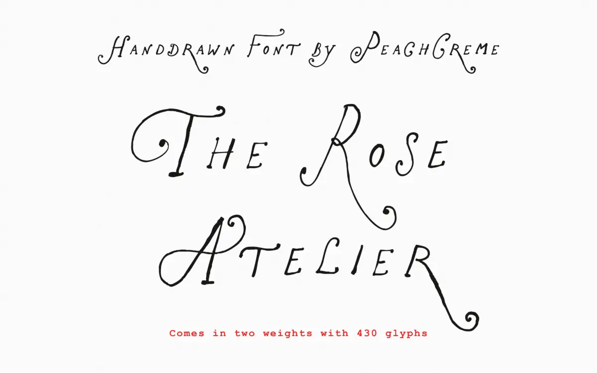 The Rose Atelier: a curly hand-drawn display face for soft branding