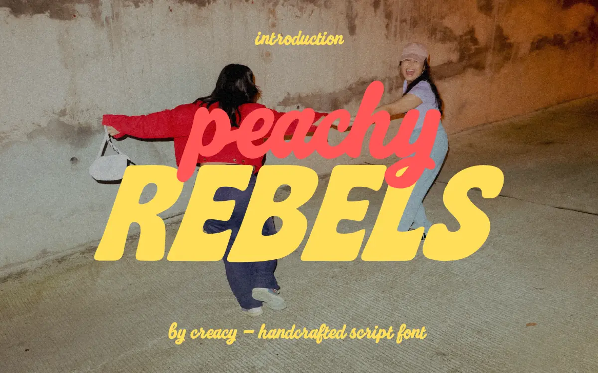 Peachy Rebels: a retro font duo pairing a chunky sans with a casual script