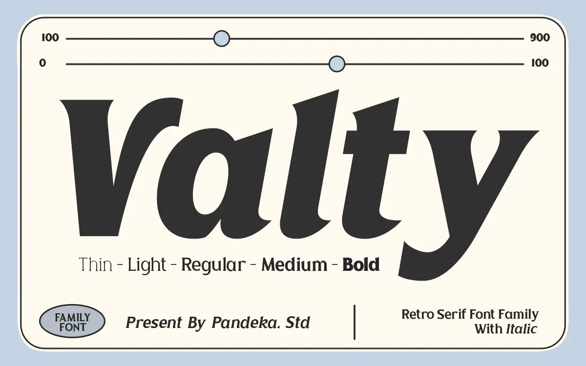 Valty: a retro serif with five weights for headline-heavy branding