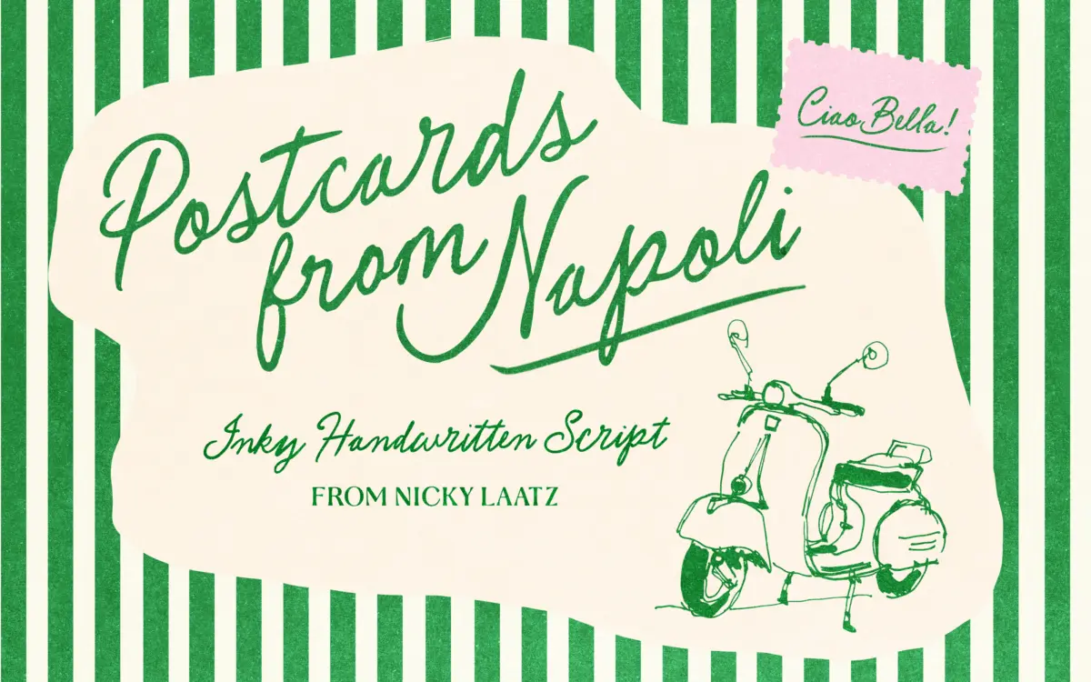 Postcards from Napoli Script: a rough-inked handwriting face for stationery and travel branding