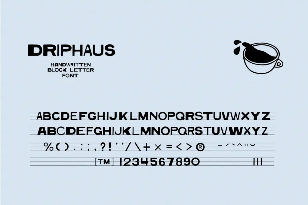 DRIPHAUS specimen — Character set and features