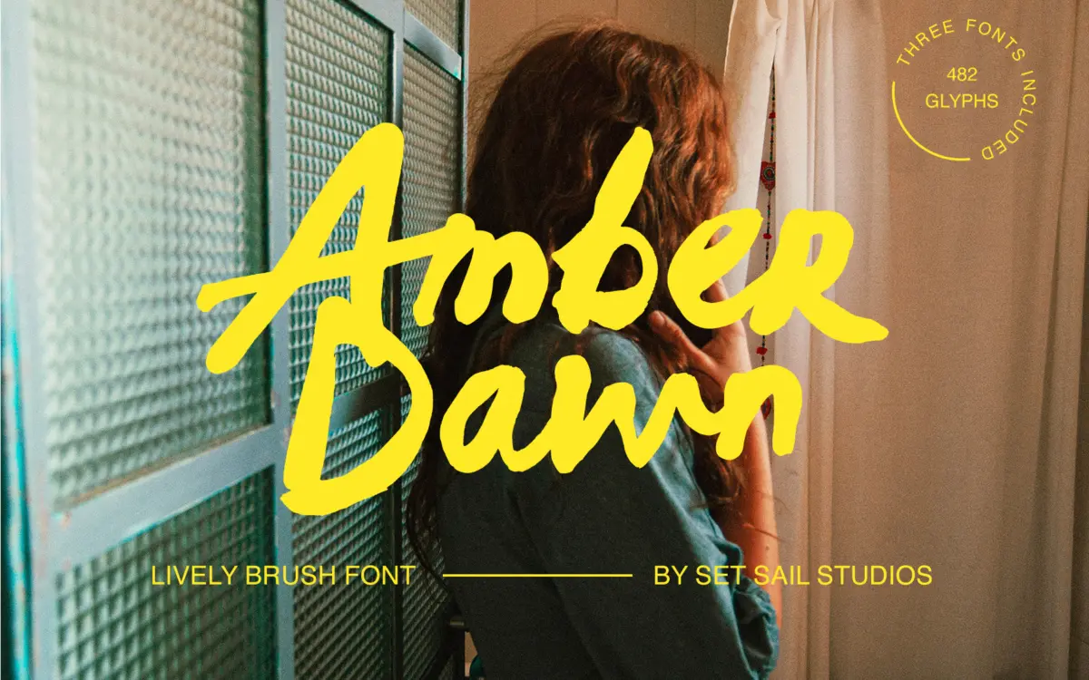 Amber Dawn: a hand-painted brush script for rough-edged, playful branding