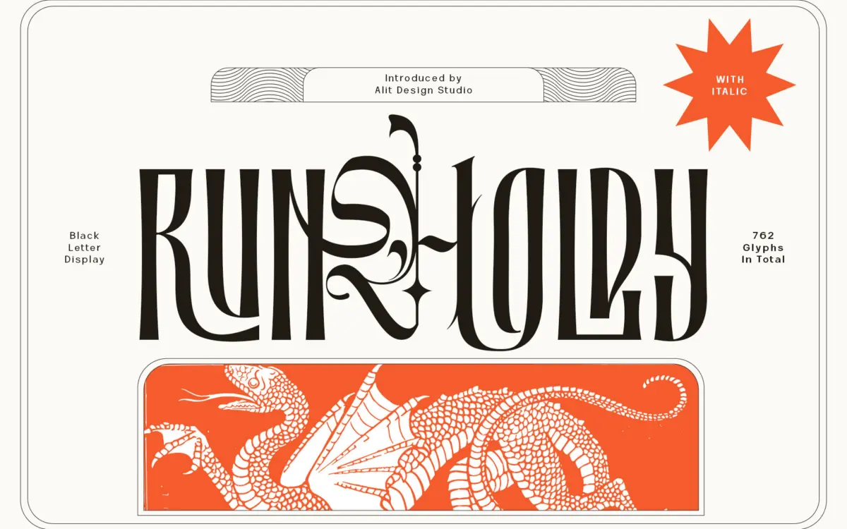 Runholdy: a blackletter-sans hybrid for logos and bold display work