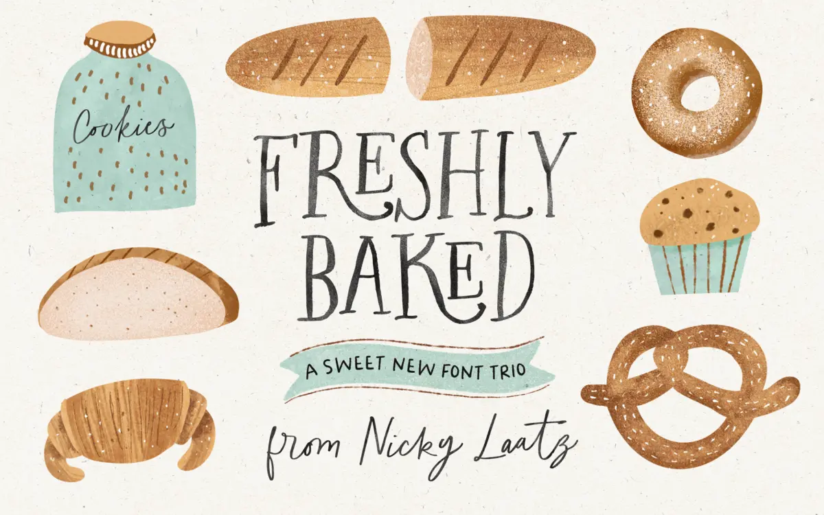 Freshly Baked Font Trio & Dings: a handlettered set for cosy branding