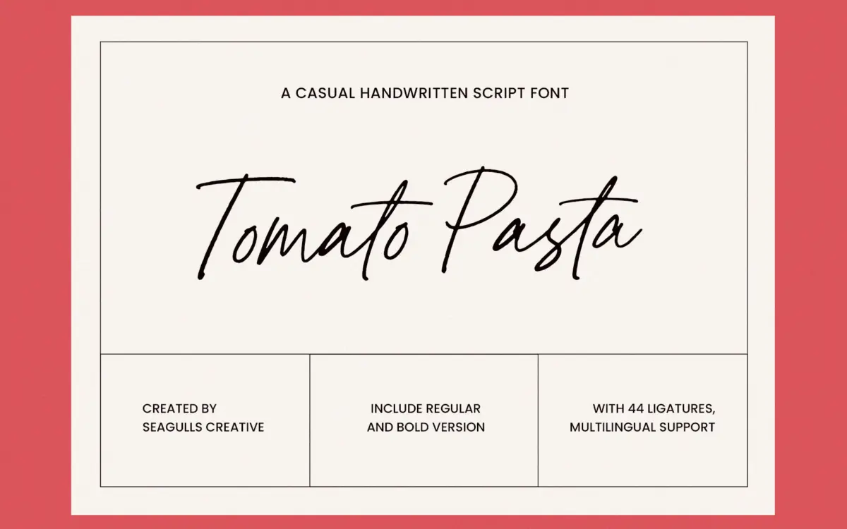 Tomato Pasta: a casual handwritten script for social posts and quick branding